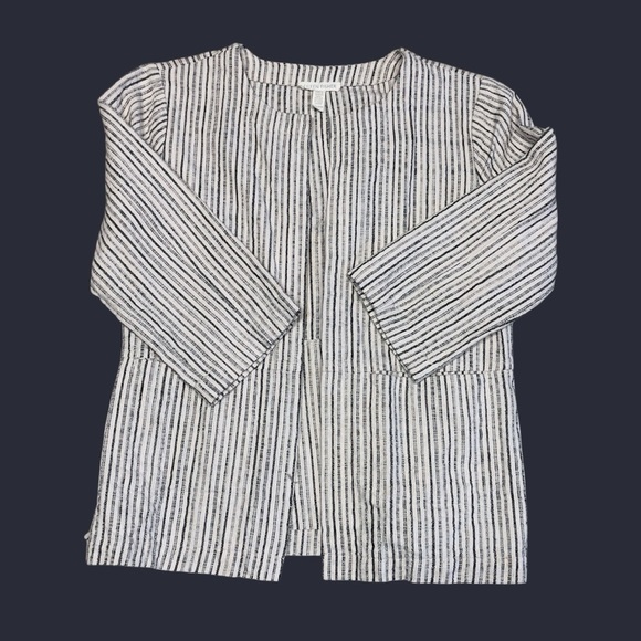 Eileen Fisher Organic Cotton Striped Women's Open Front Jacket XXS - Picture 7 of 10